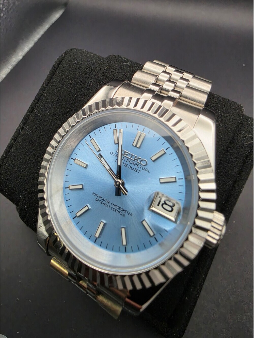 CUSTOM SEIKO MOD LUMINOUS BLUE WATCH NH35 - GLACIER BLUE